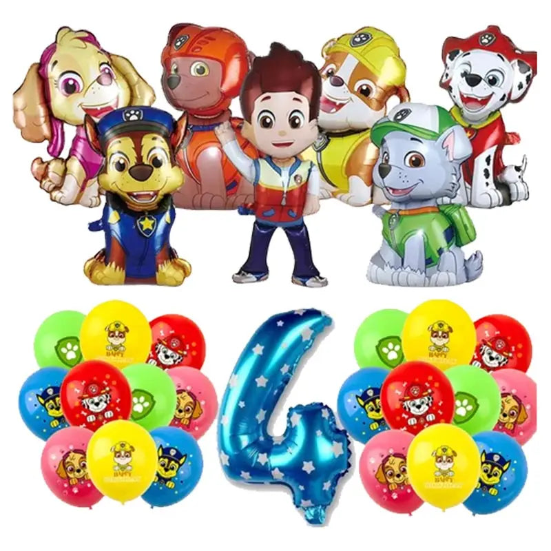 Ensemble de fournitures de fête d'anniversaire Paw Patrol, ballons, toile de fond, assiettes, gobelets, décorations de gâteaux, autocollants Paw Patrol, bannière, cadeaux de fête