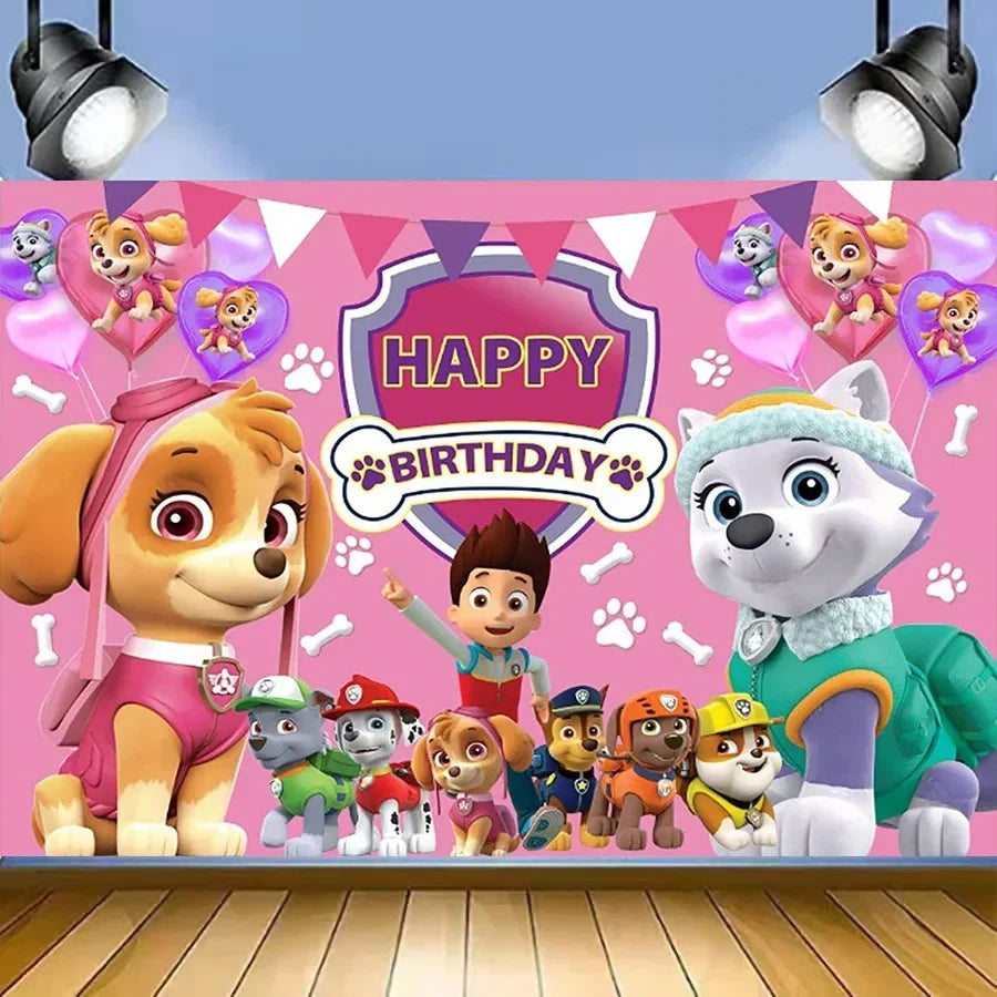 Paw Patrol – toile de fond en tissu, poster, accessoires de studio photo, décoration de fête pour enfants, fournitures de photographie, bannière d'événement, cadeaux