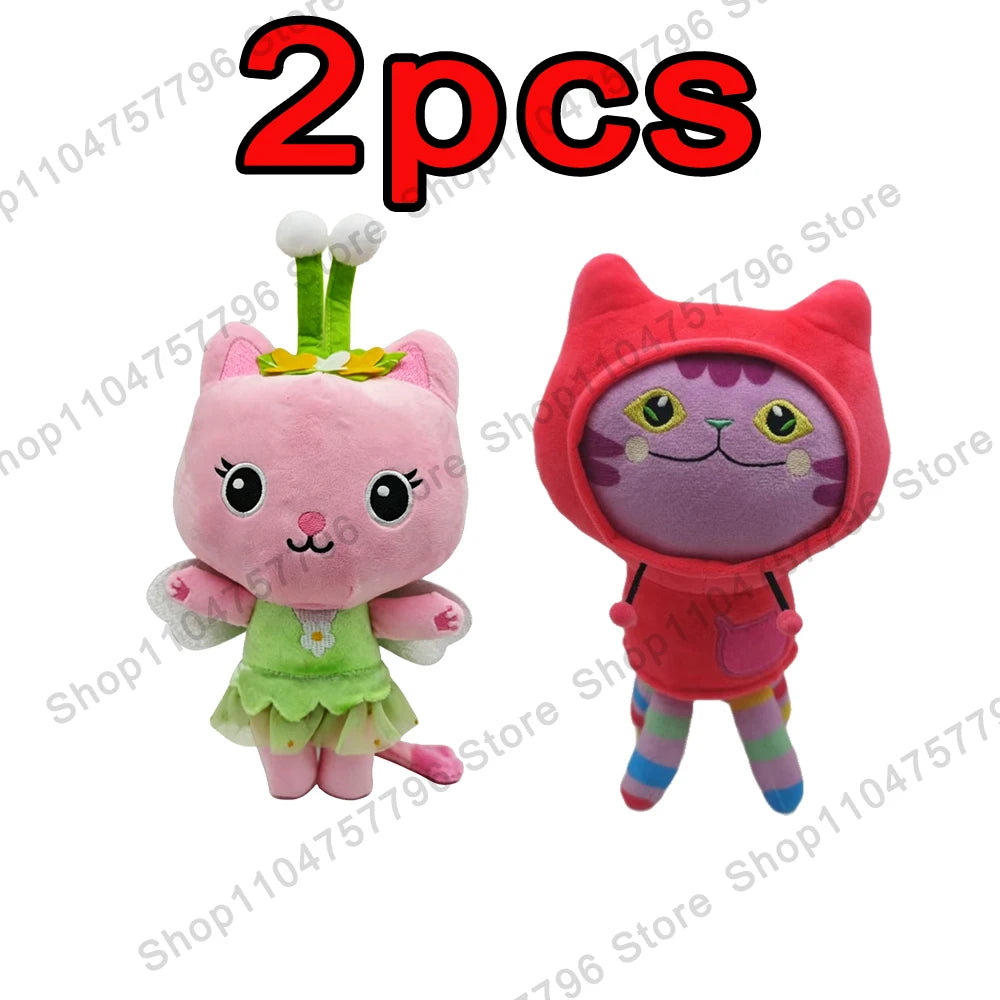 8 pièces Nouveaux porte-clés en peluche Maison de poupée Gabby, animaux en peluche Mercat, chat souriant, chat de voiture, chat câlin, cadeau d'anniversaire pour fille Gaby