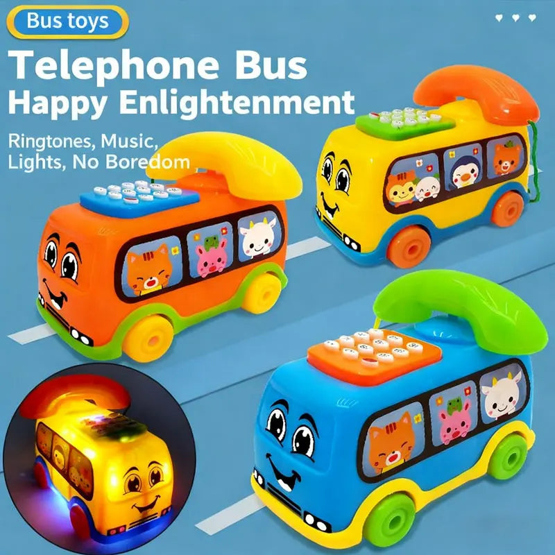 Voiture de Bus téléphonique pour enfants, jouet éducatif Montessori Bus Téléphone Musical Montessori pour Bébé – Jouet Éducatif Interactif avec Sons, Lumières et Clavier d’Apprentissage