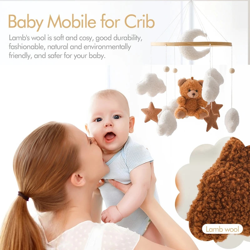 Mobile Musical en Bois pour Lit Bébé – Animaux Marins en Feutre, Hochet Suspendu Montessori