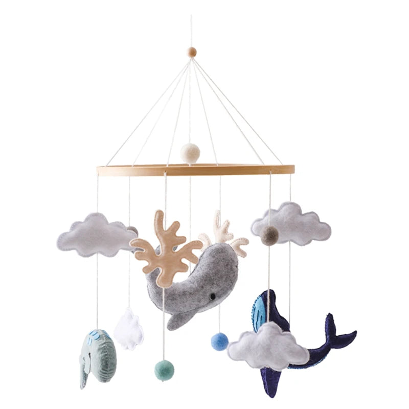 Mobile Musical en Bois pour Lit Bébé – Animaux Marins en Feutre, Hochet Suspendu Montessori