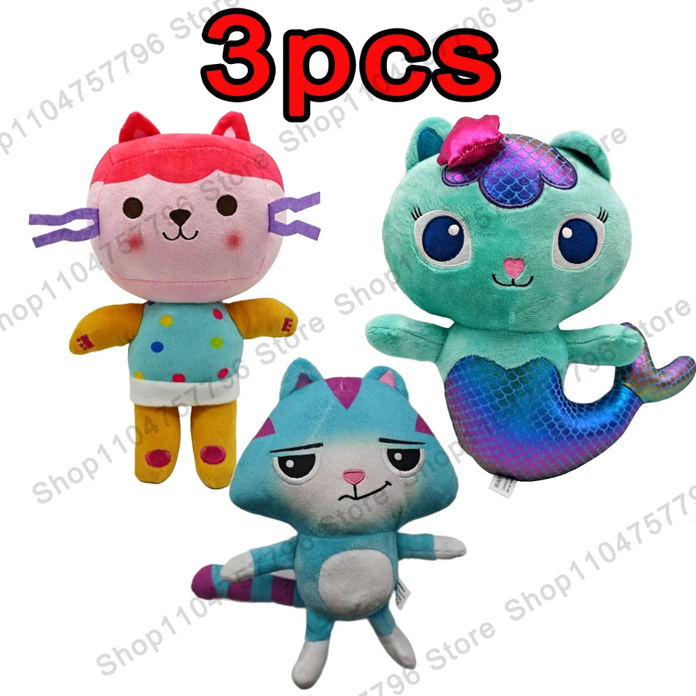8 pièces Nouveaux porte-clés en peluche Maison de poupée Gabby, animaux en peluche Mercat, chat souriant, chat de voiture, chat câlin, cadeau d'anniversaire pour fille Gaby