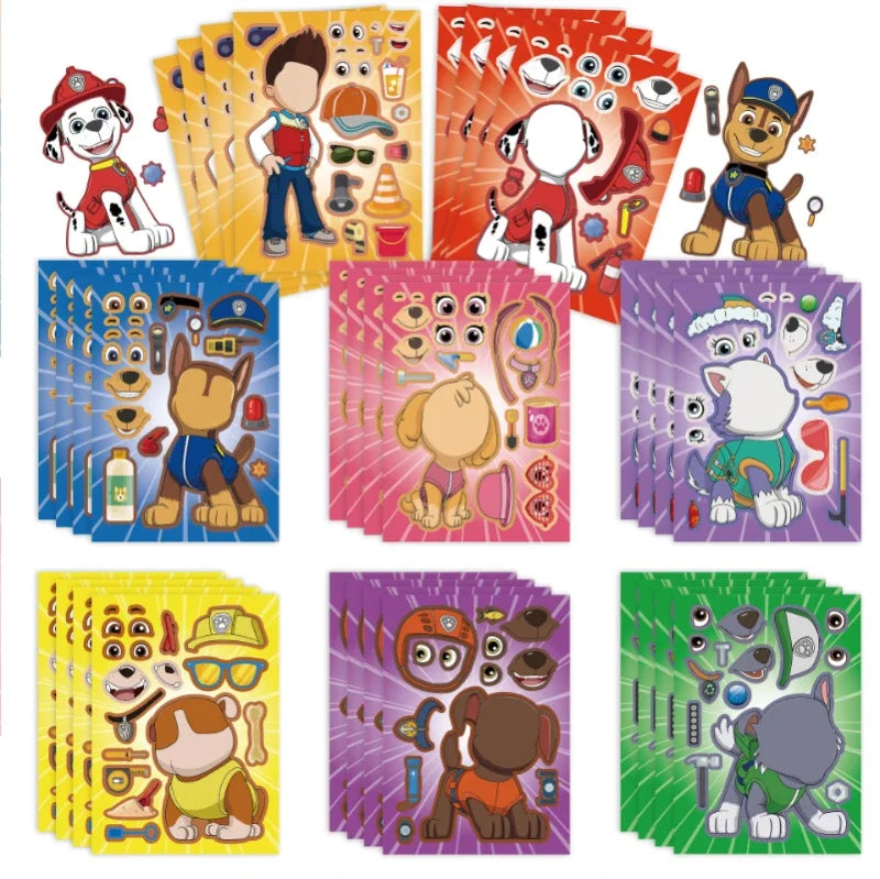 Livre de puzzles autocollants Paw Patrol, 8 pièces, pour enfants, dessin animé, interactif parent-enfant, jouet de bricolage, cadeaux éducatifs pour enfants