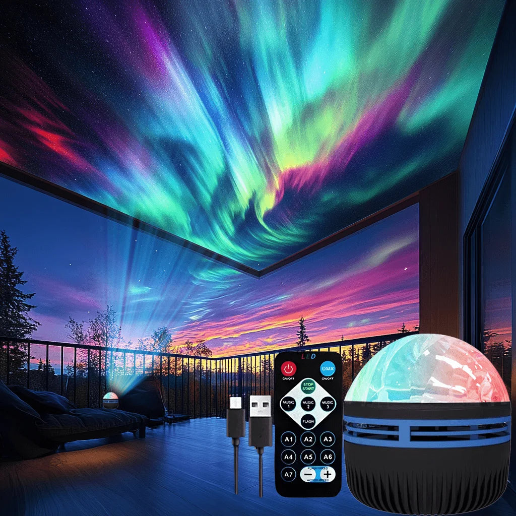 Veilleuse Projecteur Aurores Boréales LED 7 Couleurs – Ciel Étoilé Multicolore avec Télécommande