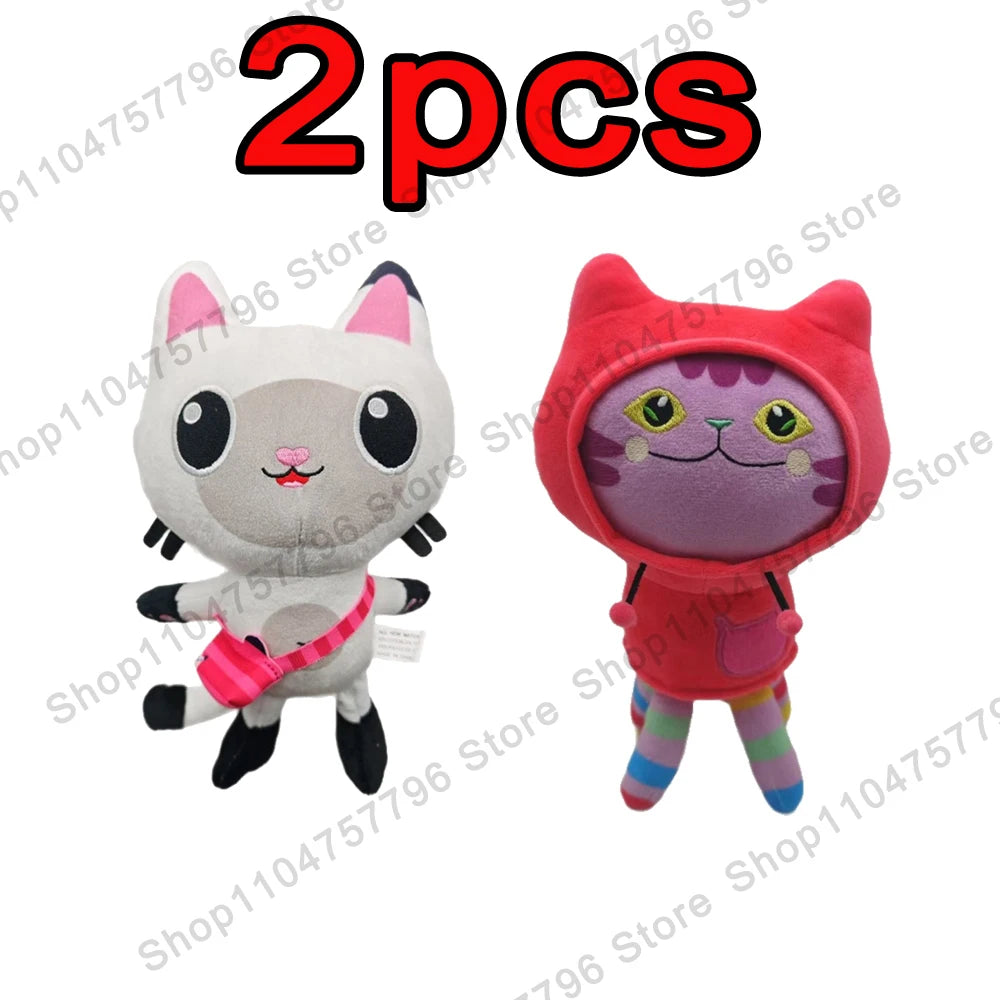 8 pièces Nouveaux porte-clés en peluche Maison de poupée Gabby, animaux en peluche Mercat, chat souriant, chat de voiture, chat câlin, cadeau d'anniversaire pour fille Gaby