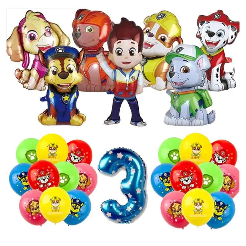 Ensemble de fournitures de fête d'anniversaire Paw Patrol, ballons, toile de fond, assiettes, gobelets, décorations de gâteaux, autocollants Paw Patrol, bannière, cadeaux de fête