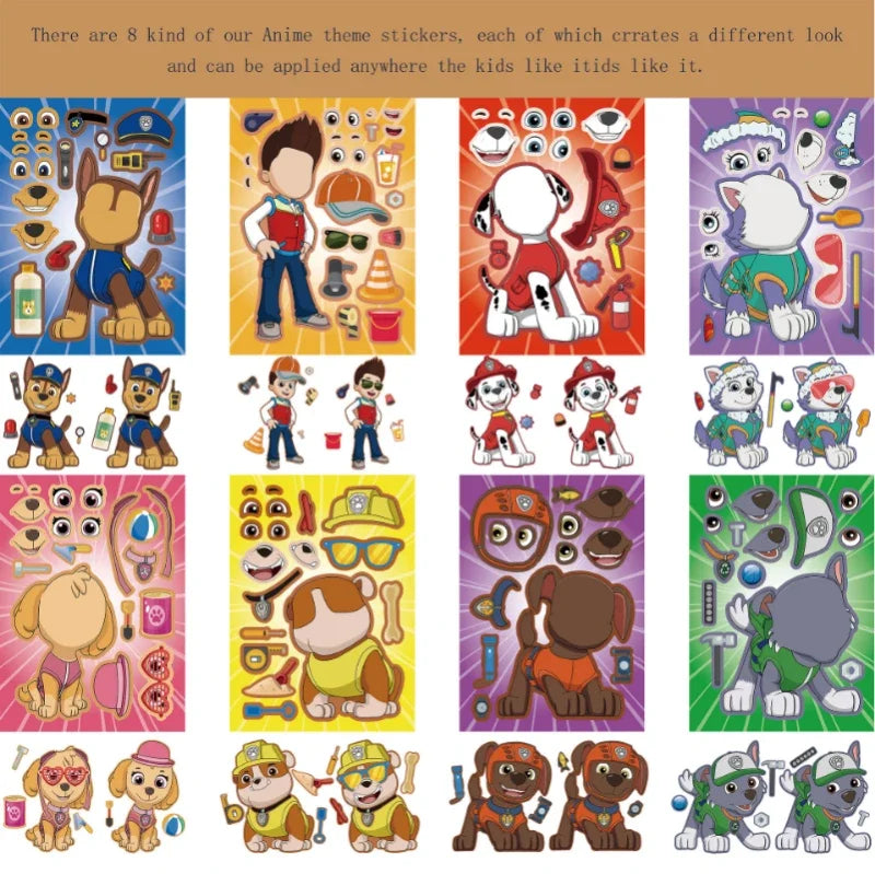 Livre de puzzles autocollants Paw Patrol, 8 pièces, pour enfants, dessin animé, interactif parent-enfant, jouet de bricolage, cadeaux éducatifs pour enfants