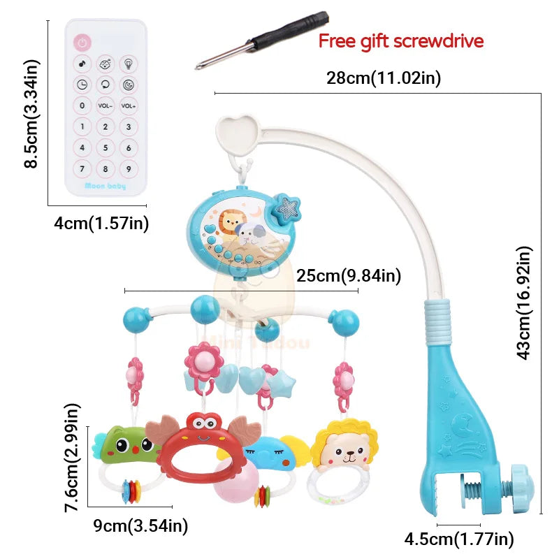 Mobile Musical pour Lit Bébé avec Projecteur Rotatif – Veilleuse, Berceuses et Hochet d'Éveil 0 à 12 Mois