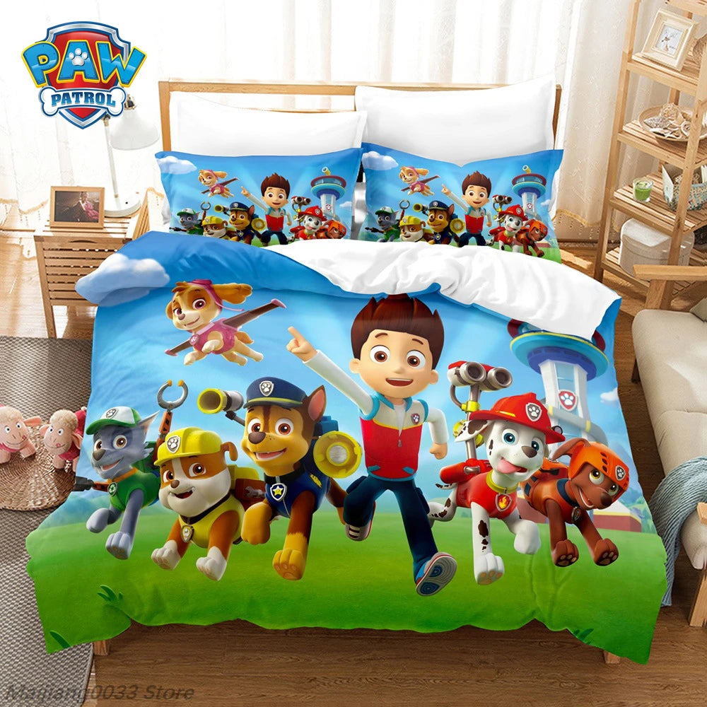 Ensemble de housse de couette Paw Patrol Cute Puppy, housse de couette de dessin animé avec taie d'oreiller, literie douce, décoration de chambre à coucher, cadeau pour enfants