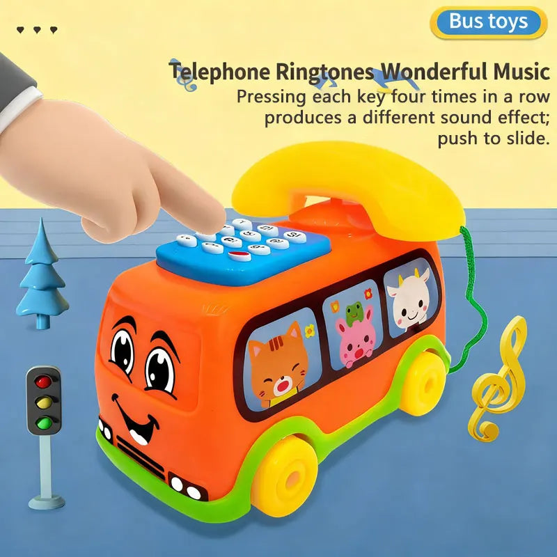 Voiture de Bus téléphonique pour enfants, jouet éducatif Montessori Bus Téléphone Musical Montessori pour Bébé – Jouet Éducatif Interactif avec Sons, Lumières et Clavier d’Apprentissage