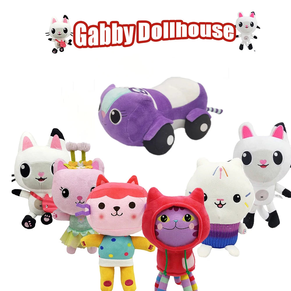 Nouveau Gabbys maison de poupée en peluche Mercat dessin animé animaux en peluche chat souriant voiture chat câlin Gaby fille cadeau d'anniversaire